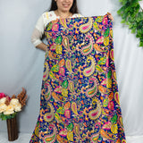 Royal Blue Paisley Embroidered Crepe Silk Fabric