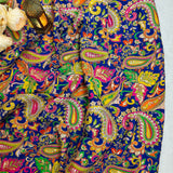 Royal Blue Paisley Embroidered Crepe Silk Fabric