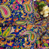 Royal Blue Paisley Embroidered Crepe Silk Fabric