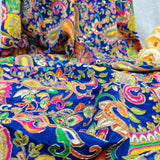 Royal Blue Paisley Embroidered Crepe Silk Fabric