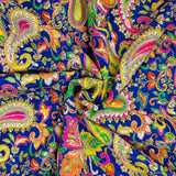 Royal Blue Paisley Embroidered Crepe Silk Fabric