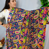 Royal Blue Paisley Embroidered Crepe Silk Fabric