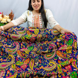 Royal Blue Paisley Embroidered Crepe Silk Fabric