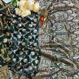 Dark Green Gold Jacquard Silk Saree