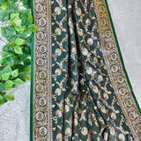 Dark Green Gold Jacquard Silk Saree