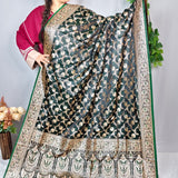 Dark Green Gold Jacquard Silk Saree