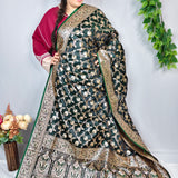 Dark Green Gold Jacquard Silk Saree