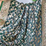 Dark Green Gold Jacquard Silk Saree