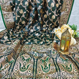 Dark Green Gold Jacquard Silk Saree