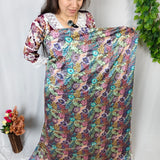 Dark Grey Floral Embroidered Chinnon Fabric