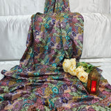 Dark Grey Floral Embroidered Chinnon Fabric