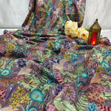 Dark Grey Floral Embroidered Chinnon Fabric
