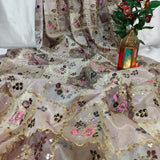 Grey Floral Chinnon Embroidered Fabric
