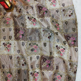 Grey Floral Chinnon Embroidered Fabric