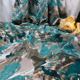 Luxury Aqua Blue Brocade Jacquard Fabric