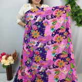 Luxury Purple Floral Crepe Silk Fabric