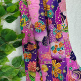 Luxury Purple Floral Crepe Silk Fabric