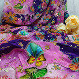 Luxury Purple Floral Crepe Silk Fabric