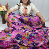 Luxury Purple Floral Crepe Silk Fabric