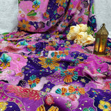 Luxury Purple Floral Crepe Silk Fabric