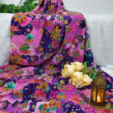 Luxury Purple Floral Crepe Silk Fabric