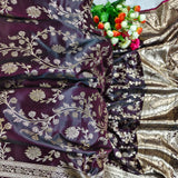 Royal Maroon Gold Jacquard  Silk Saree