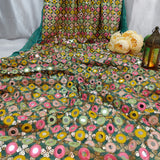 Mint Green Georgette Mirror Embroidered Fabric