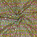 Mint Green Georgette Mirror Embroidered Fabric