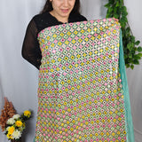 Mint Green Georgette Mirror Embroidered Fabric