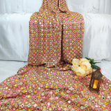 Royal Rose Pink Mirror Georgette Embroidered Fabric