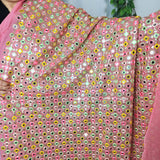 Royal Rose Pink Mirror Georgette Embroidered Fabric