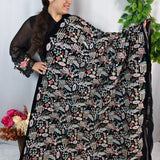 Royal Black Multicolour Embroidered Velvet Fabric