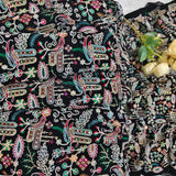 Royal Black Multicolour Embroidered Velvet Fabric