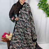 Royal Black Multicolour Embroidered Velvet Fabric