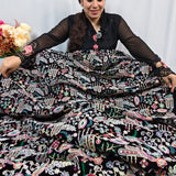 Royal Black Multicolour Embroidered Velvet Fabric