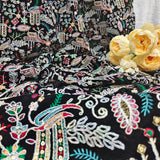Royal Black Multicolour Embroidered Velvet Fabric