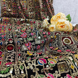 Royal Black Heritage Embroidered Velvet Fabric