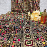Royal Black Heritage Embroidered Velvet Fabric
