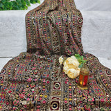 Royal Black Heritage Embroidered Velvet Fabric