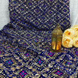 Royal Sapphire Blue Heavy Embroidered Velvet Fabric