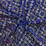 Royal Sapphire Blue Heavy Embroidered Velvet Fabric