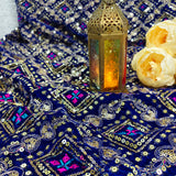 Royal Sapphire Blue Heavy Embroidered Velvet Fabric