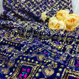 Royal Sapphire Blue Heavy Embroidered Velvet Fabric