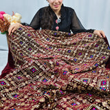 Royal Maroon Heavy Embroidered Velvet Fabric