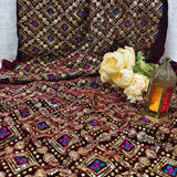 Royal Maroon Heavy Embroidered Velvet Fabric