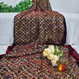 Royal Maroon Heavy Embroidered Velvet Fabric