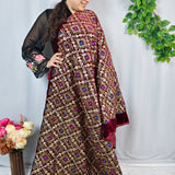 Royal Maroon Heavy Embroidered Velvet Fabric