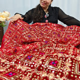 Royal Ruby Red Heavy Embroidered Velvet Fabric