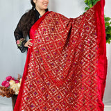 Royal Ruby Red Heavy Embroidered Velvet Fabric