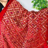 Royal Ruby Red Heavy Embroidered Velvet Fabric